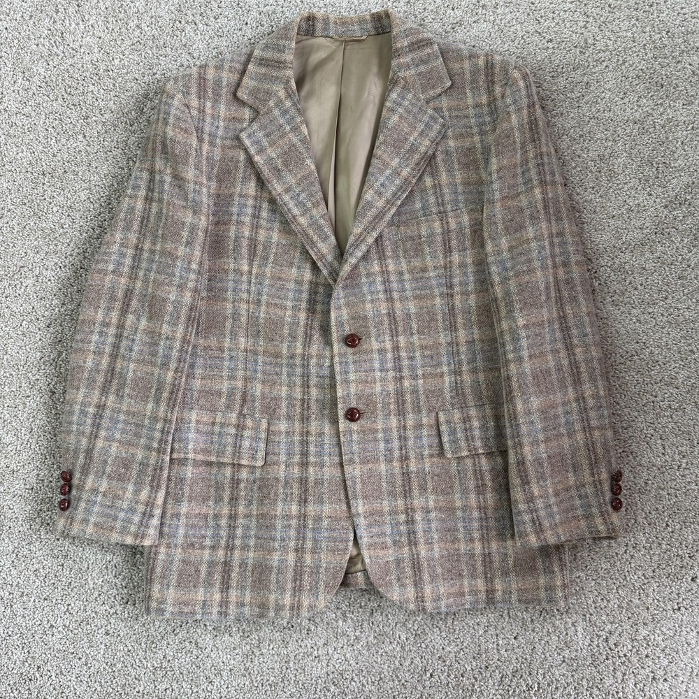 Vintage Hubcraft Blazer Mens 42S Brown Plaid Wool 2 Button Sport Coat Jacket